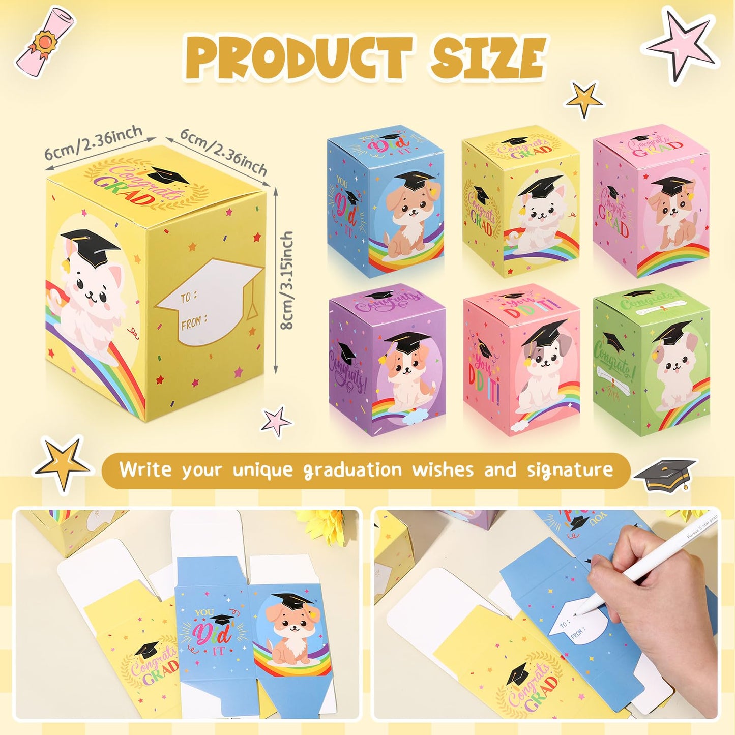 Trnayi 24 Set Mini Graduation Plush Dog With Graduation Gifts Box Graduation Stuffed Animal Keychain With Cap Gift Set For 2025