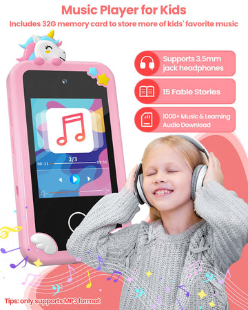 Kids Smart Phone for Girls with Holographic Pyramid, 32G Card Christmas Birthday Gifts for Age 3-10 Kids Toys Cell Phone, 2.8''