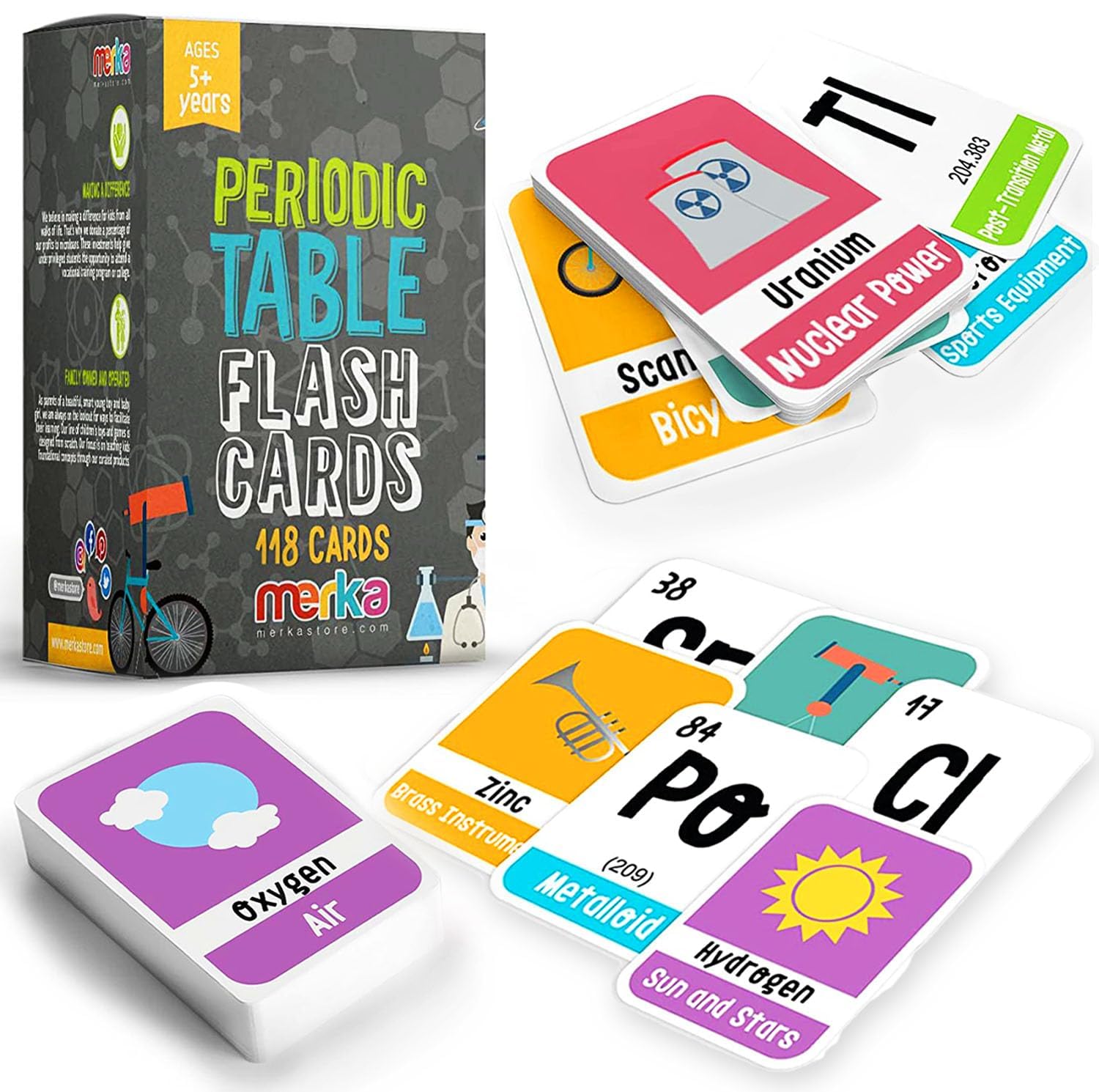 Merka Periodic Table Flashcards, Periodic Table Of Elements For Kids, 118 Flash Cards An Engaging Way To Learn Science And Chemistry, Educational Flashcards, Homeschool Supplies