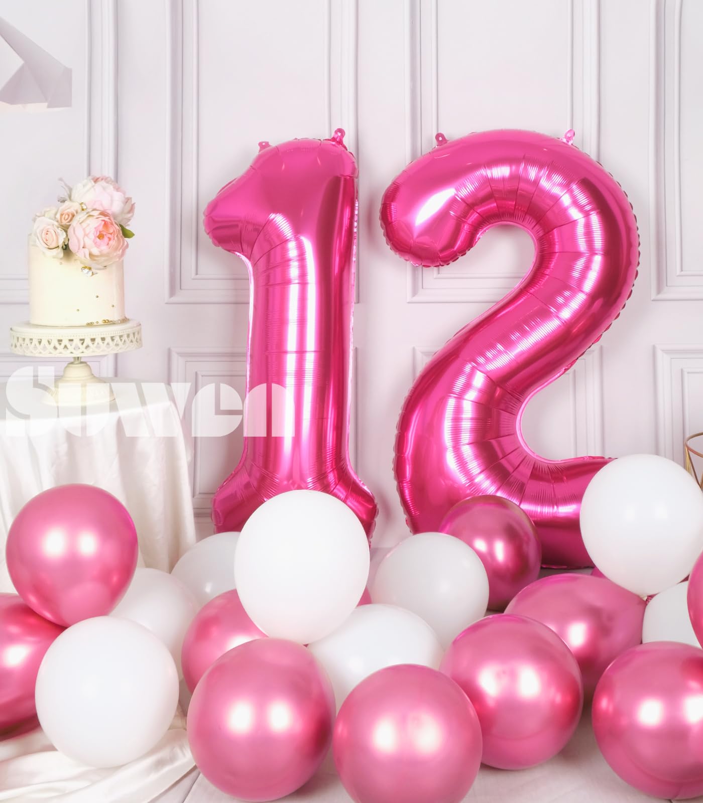 SUWEN 40 Inch Hot Pink Foil Number Balloons 0-9 Jumbo Mylar Birthday Party Decorations for Girls and Women