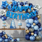 TONIFUL 35PCS 16 Inch Blue Happy Birthday Balloon Blue Happy Birthday Balloons Decorations with Star Balloons for Girls Boys Kid
