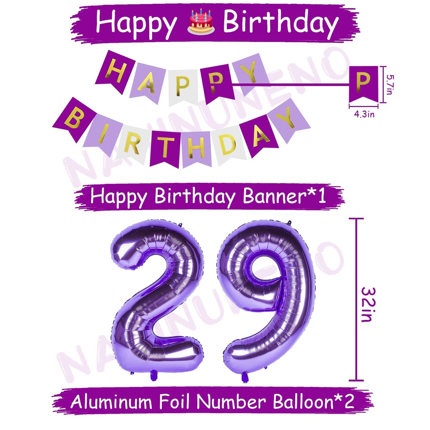 Naninuneno 29Th Birthday Decorations For Girls, Purple 29 Happy Birthday Balloons Supplies Including Purple Happy Birthday Banne
