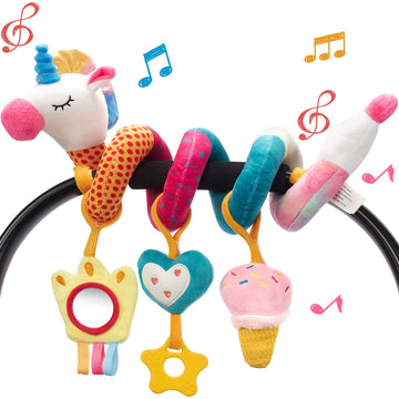 Hahaland Car Seat Toys For Babies 0-6 Months Girl - Baby Toys 3-6 Months - Rattle, Mirror, Crinkle, Squeaky Carseat Stroller Toys 0-6 Months Developmental Newborn Baby Girl Gifts