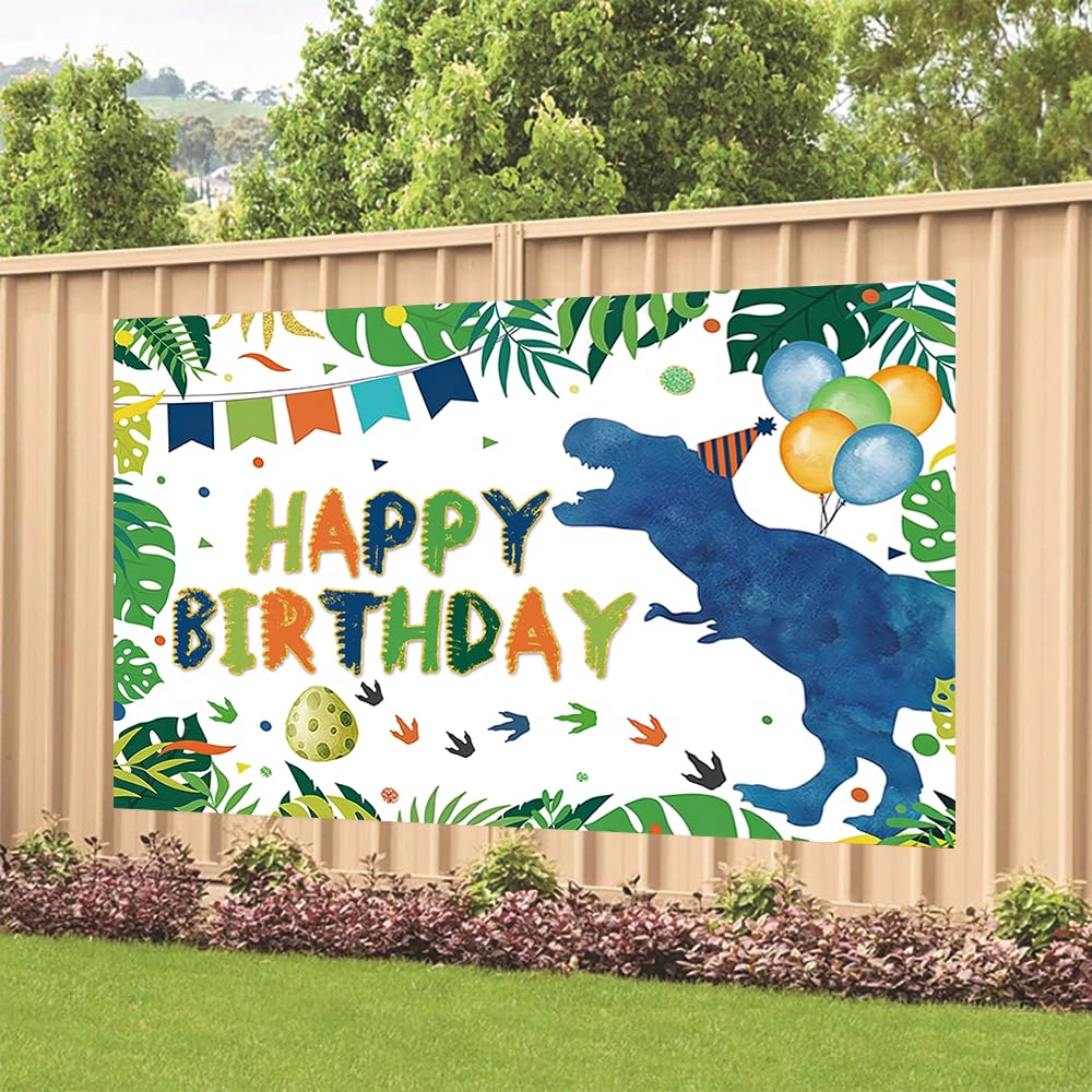 Watercolor Dinosaur Birthday Party Backdrop Dino Happy Birthday Banner T-Rex Photography Background for Boys Party Supplies 70.8