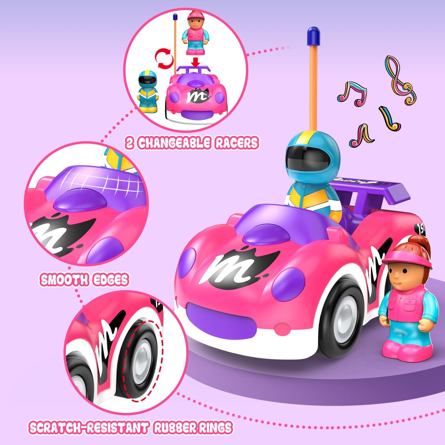 Elovien Remote Control Car for Toddlers 1-3, RC Race Car Toys for 3 Year Old Girl, Radio Controlled Car with Lights & Music Toys
