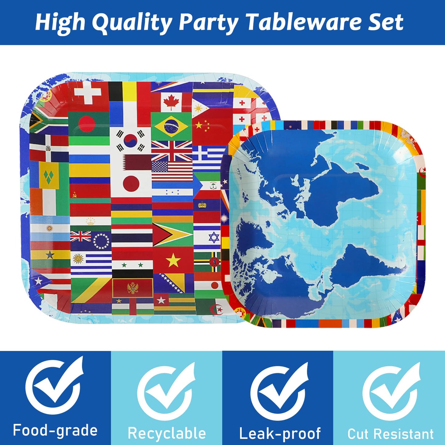 96 Pcs International World Flags Plates And Napkins Party Supplies Travel Trip Around The Globe Tableware Set Retirement Party D