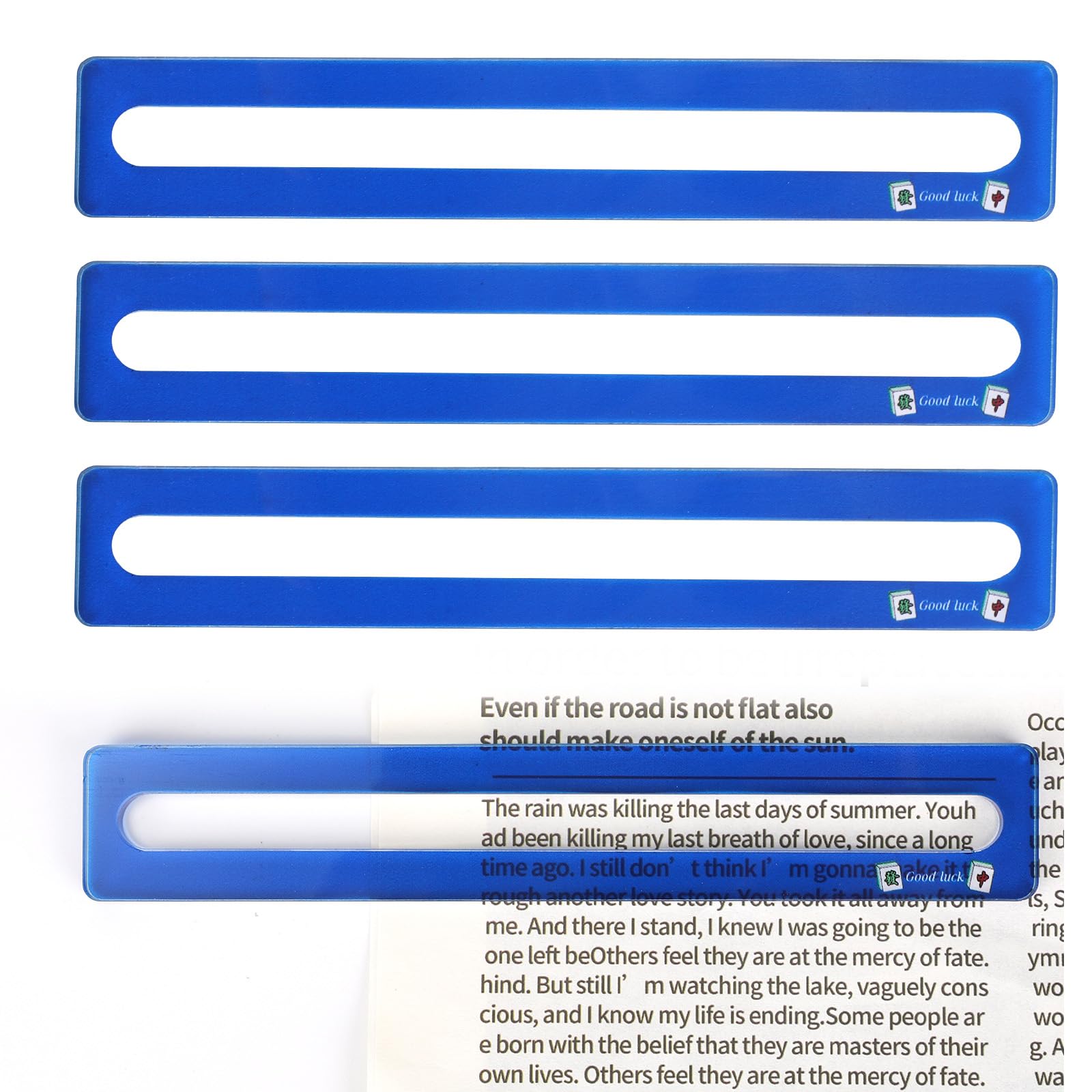 BOXOB 4pcs Mahjong Line Finder  Good Luck Mahjong Card Guide Marker Rules Reader Mah Jong Accessories and Gifts Reader Helper Tool for Player (Blue)