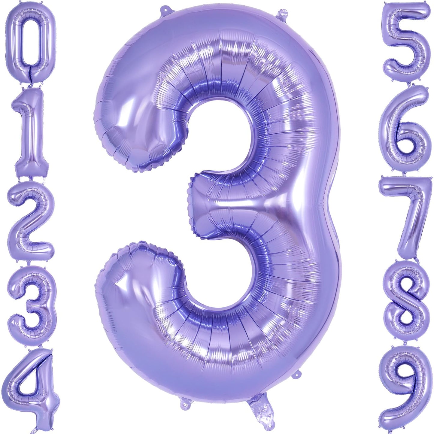AIQINHU Purple 40 Inch Foil Number 3 Balloon - Giant Mylar Balloon for 3 Year Old Birthday Party Decorations