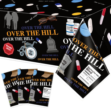 3 Pcs Over The Hill Party Supplies Old Age Themed Party Tablecloth 50th/ 60th/ 70th Birthday Tablecover Plastic Disposable Recta