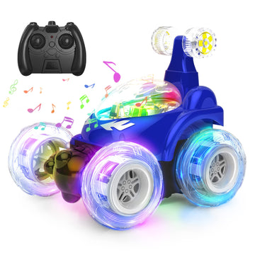 Kizeefun Remote Control Car, RC Stunt Car Invincible 360Rolling Twister with Colorful Lights & Music Switch, Rechargeable Remote