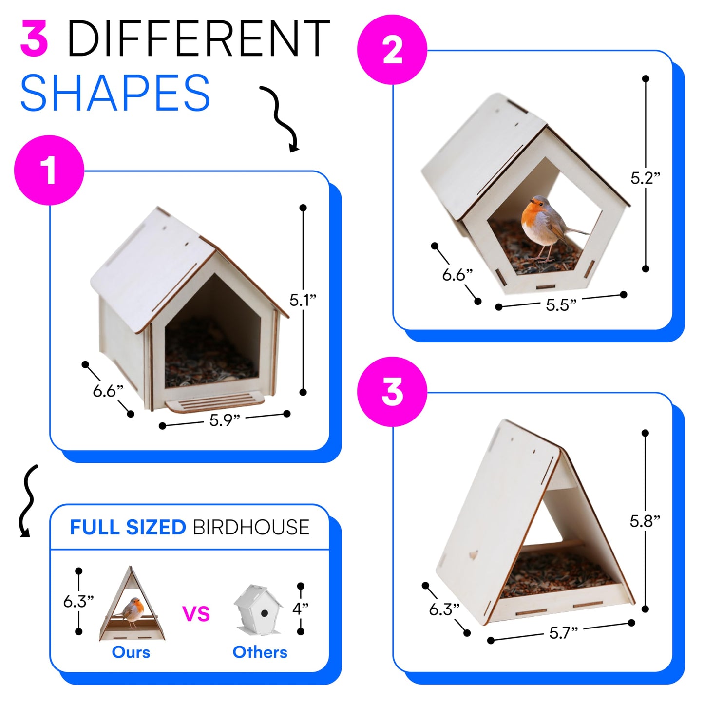 Neliblu Bird Houses to Paint for Kids - Wooden - 12 Pc, Plywood, Durable Material, Educational Fun, Complete Set, Child-Safe, Bu