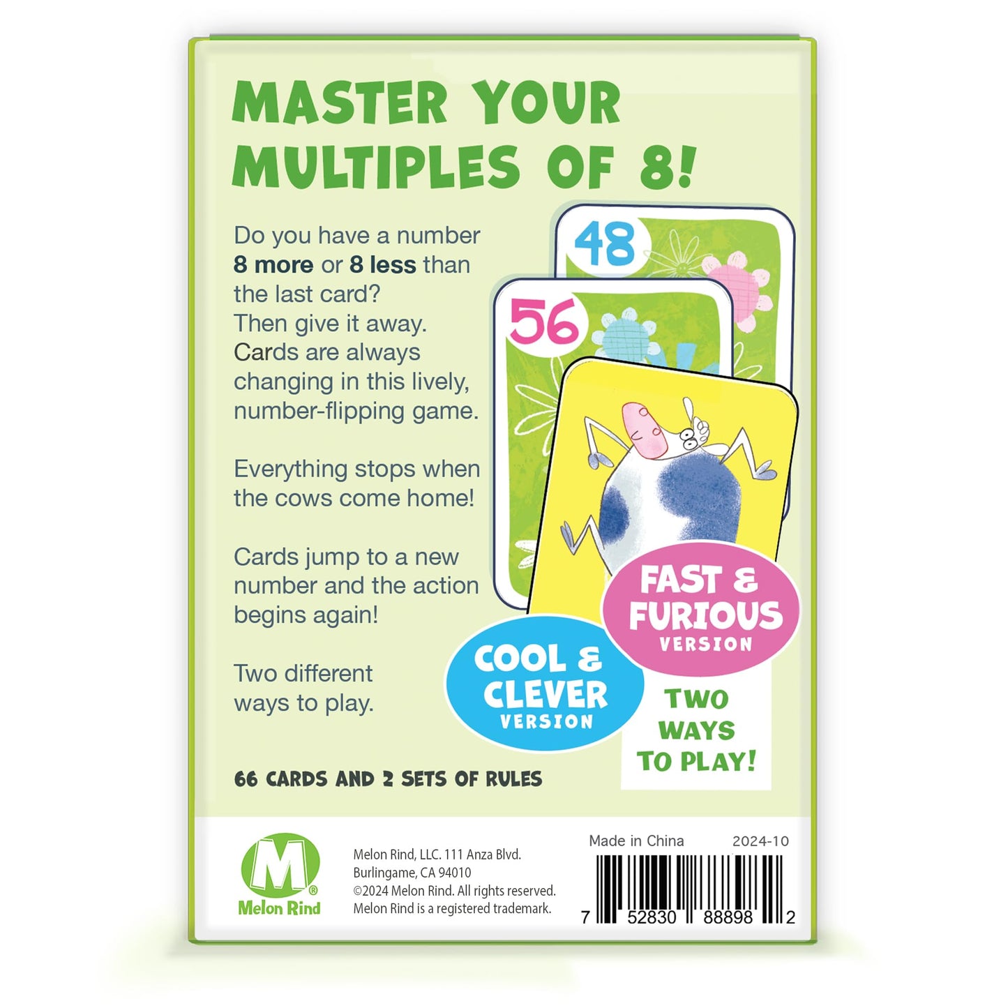 Melon Rind Jump 8, Math Game For Kids Learning Multiples Of 8, Lively, Fun Card Game, Quick Activity For Boosting Math Confidenc