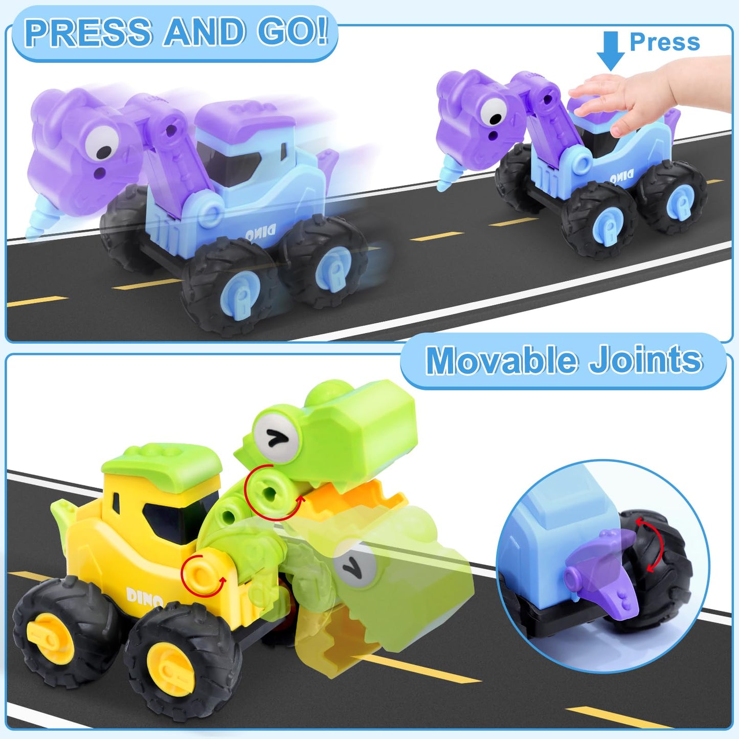 Amenon 3 Pcs Large Dino Hauler Trucks, Press & Go Construction Vehicles For Hunting Games, Dinosaur Toys Transport Carrier Cars