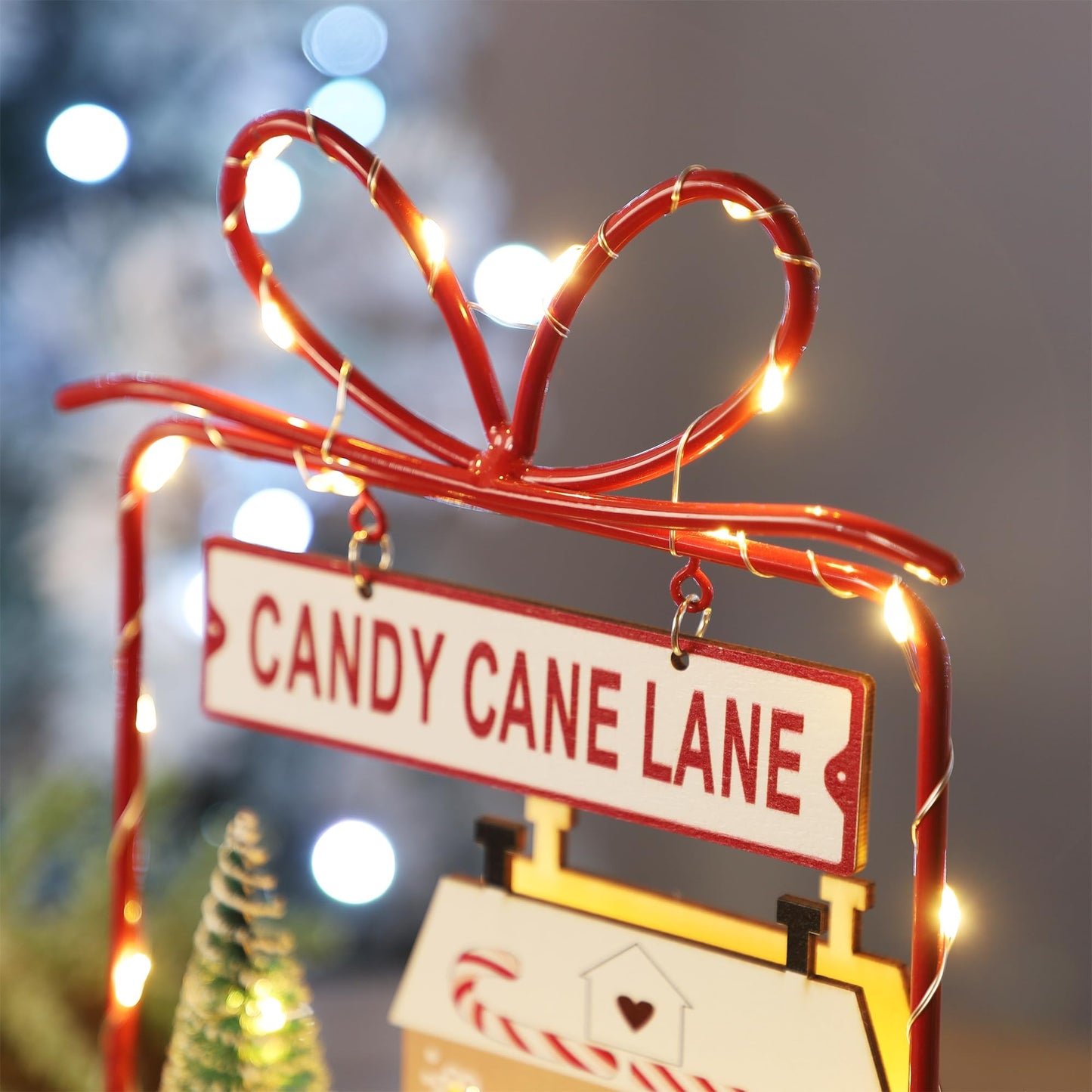 Ridota Christmas Tabletop Decoration, Wooden Lighted Christmas Decorations, Christmas Candy Cane Lane Ornaments, Battery Operate