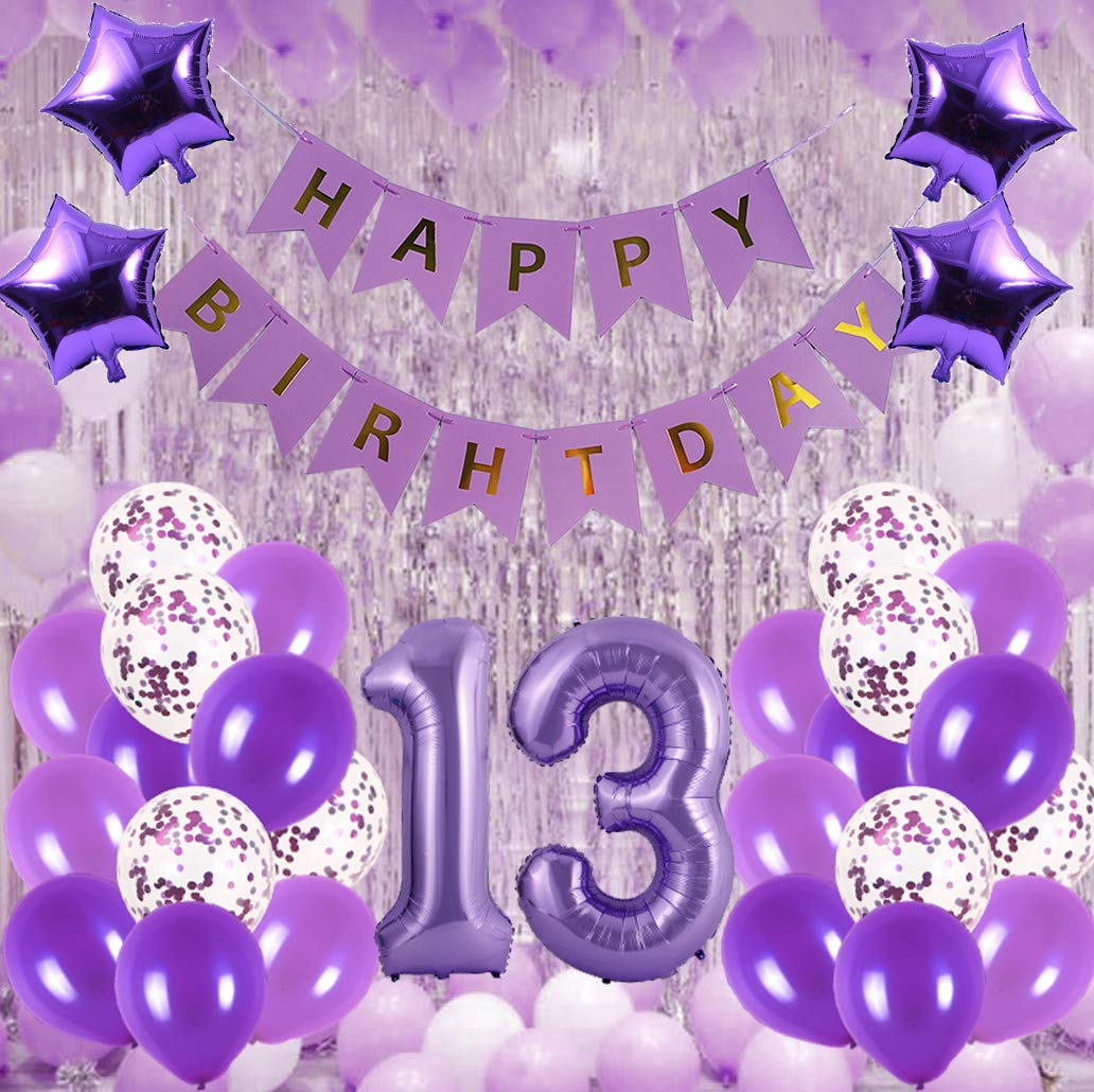 13Th Birthday Party Decorations Kit Happy Birthday Banner With Number 13 Birthday Balloons For Birthday Party Supplies 13Th Purple Birthday Party Pack