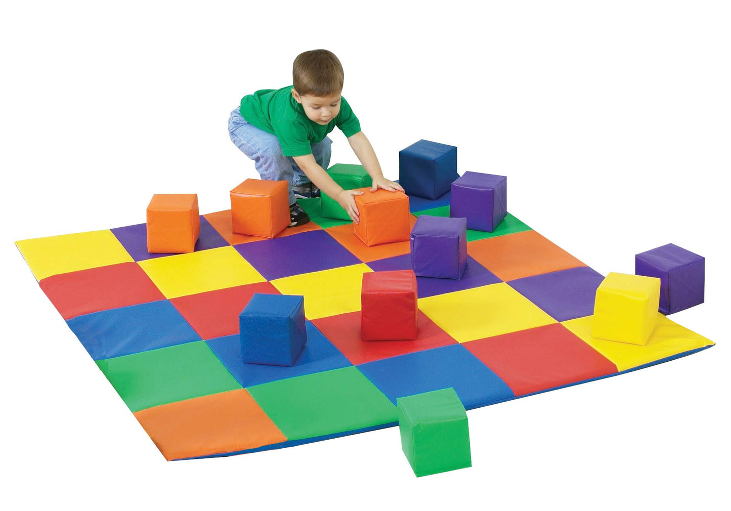 Childrens Factory Joeys Matching Activity Mat & Toddler Building Blocks, CF322-047, Daycare or Playroom Foam Floor Mat and Big