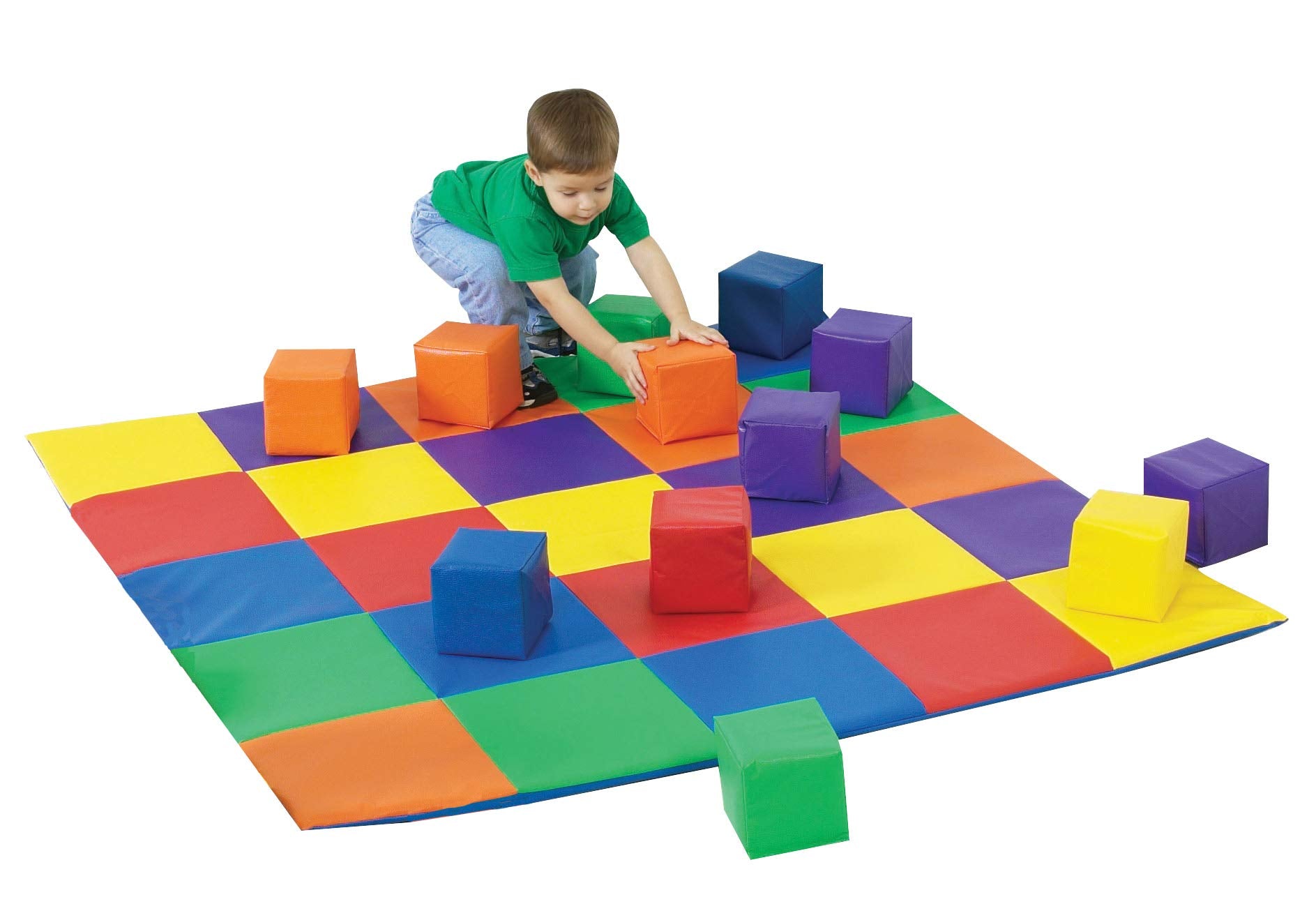 Childrens Factory Joeys Matching Activity Mat & Toddler Building Blocks, CF322-047, Daycare or Playroom Foam Floor Mat and Big