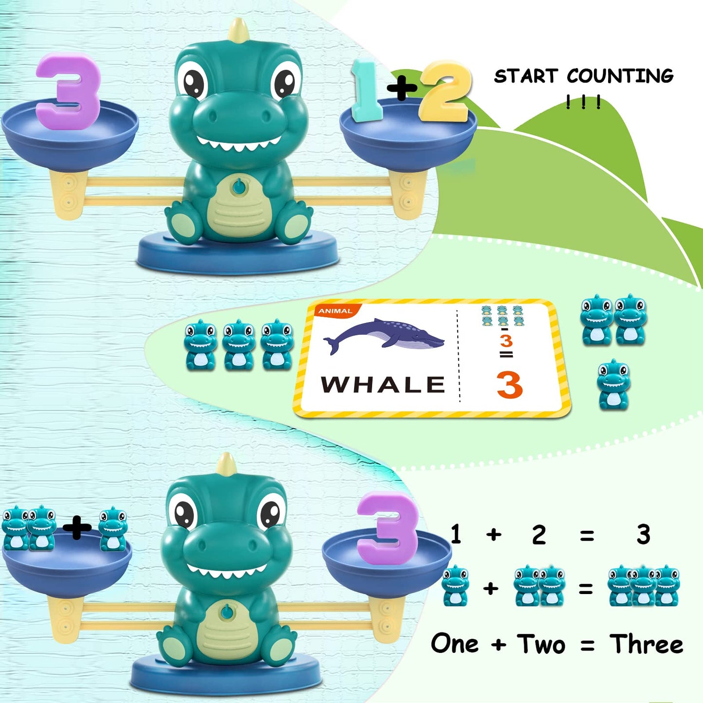 Kaodezhu Dinosaur Math Balance Toys - Montessori Toys For 3 Years Old Kids, Learning And Educational Toys For Boys And Girls - B