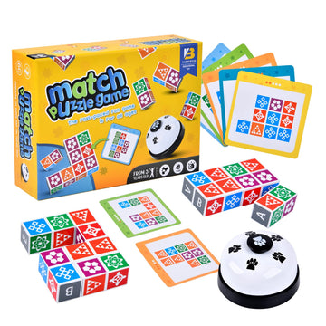 Varbertos Wooden Matching Game Puzzle 2.0 Games, Pattern Block Match Puzzles Building Cubes With Bell For Kids And Adults Toys Board Games For Family Night