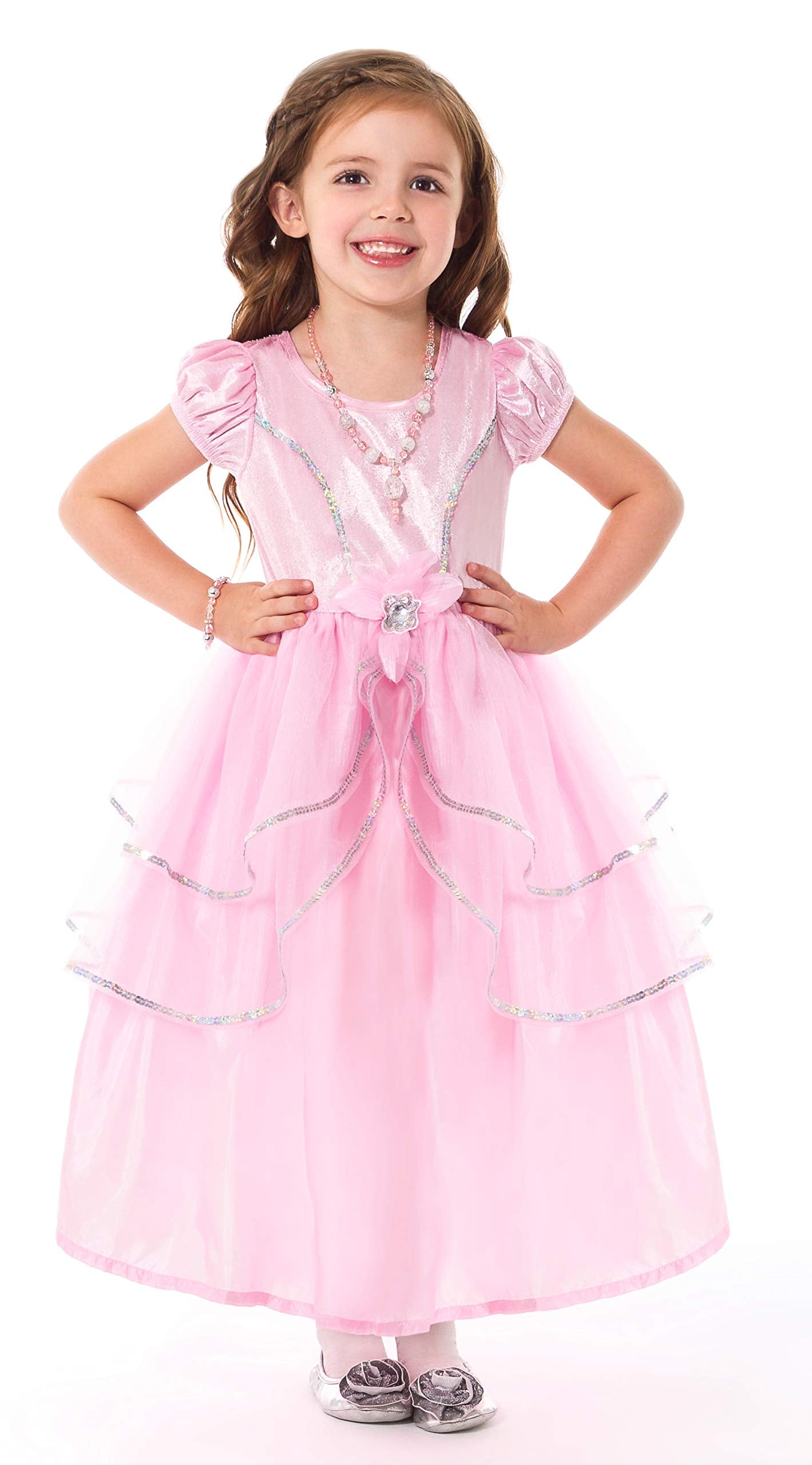 Little Adventures Royal Pink Princess Dress Up Costume For Girls (Large Age 5-7) - Machine Washable Child Pretend Play And Party Dress With No Glitter