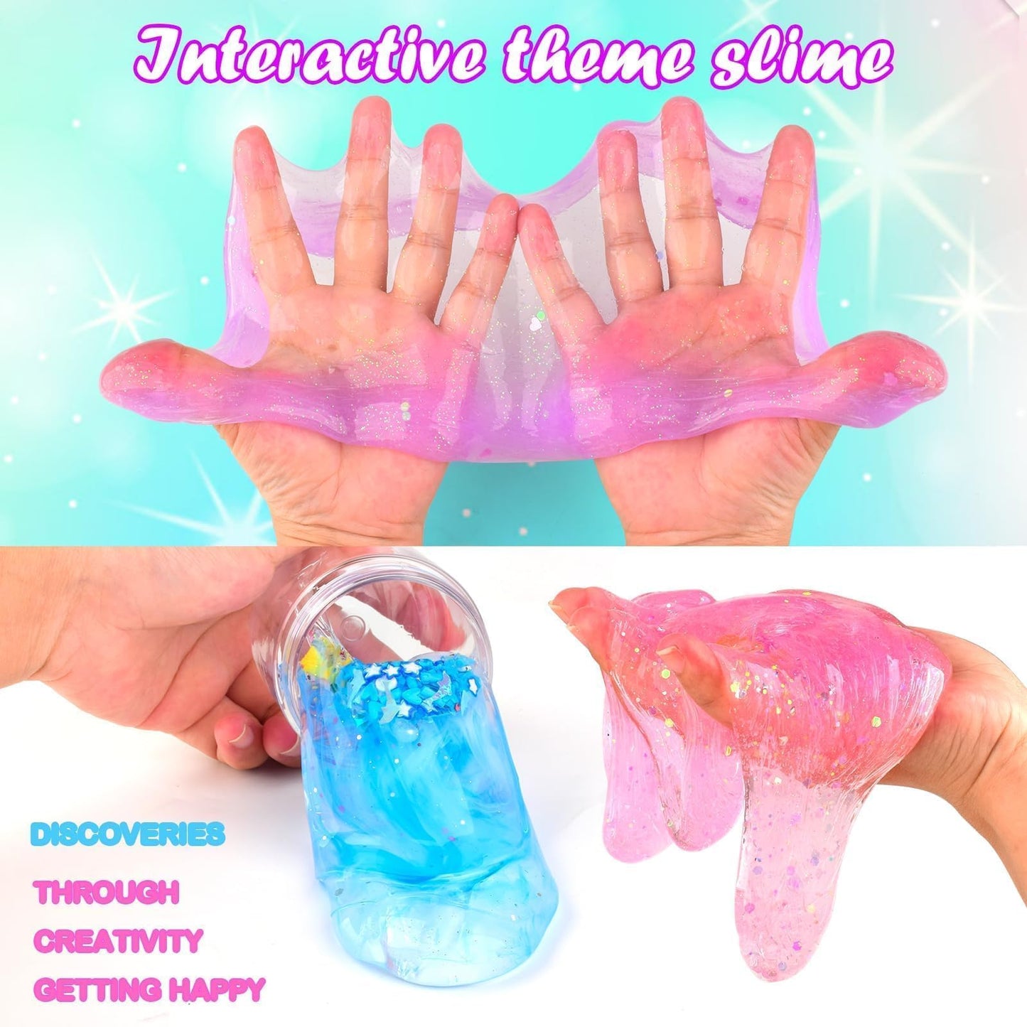 3 Pack Clear Slime, Crystal Slimes, Includes Cute Slime Charms, Scented Slime Kit Party Favors For Girls Boys, Super Soft Slime