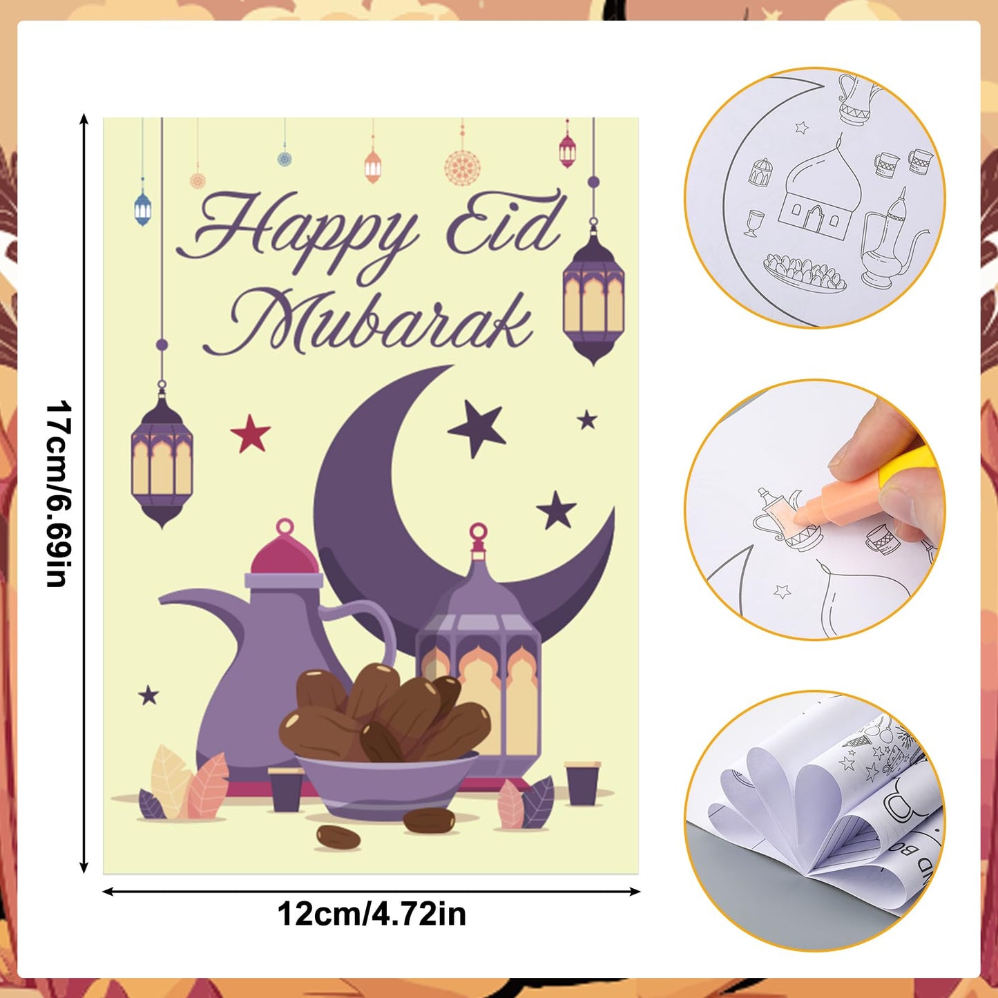 Zhanmai 48 Pcs Ramadan Coloring Book Bulk with Stacking Crayons Ramadan Moon Star Holiday Activity Book Eid Mubarak Coloring Boo