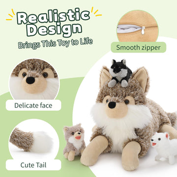 Beniny 4Pcs Wolf Stuffed Animals Set, Grey Mommy Wolf Plush 20 Inch With 3 Baby Wolves, Realistic Wolf Toys For Wolf Lover Party