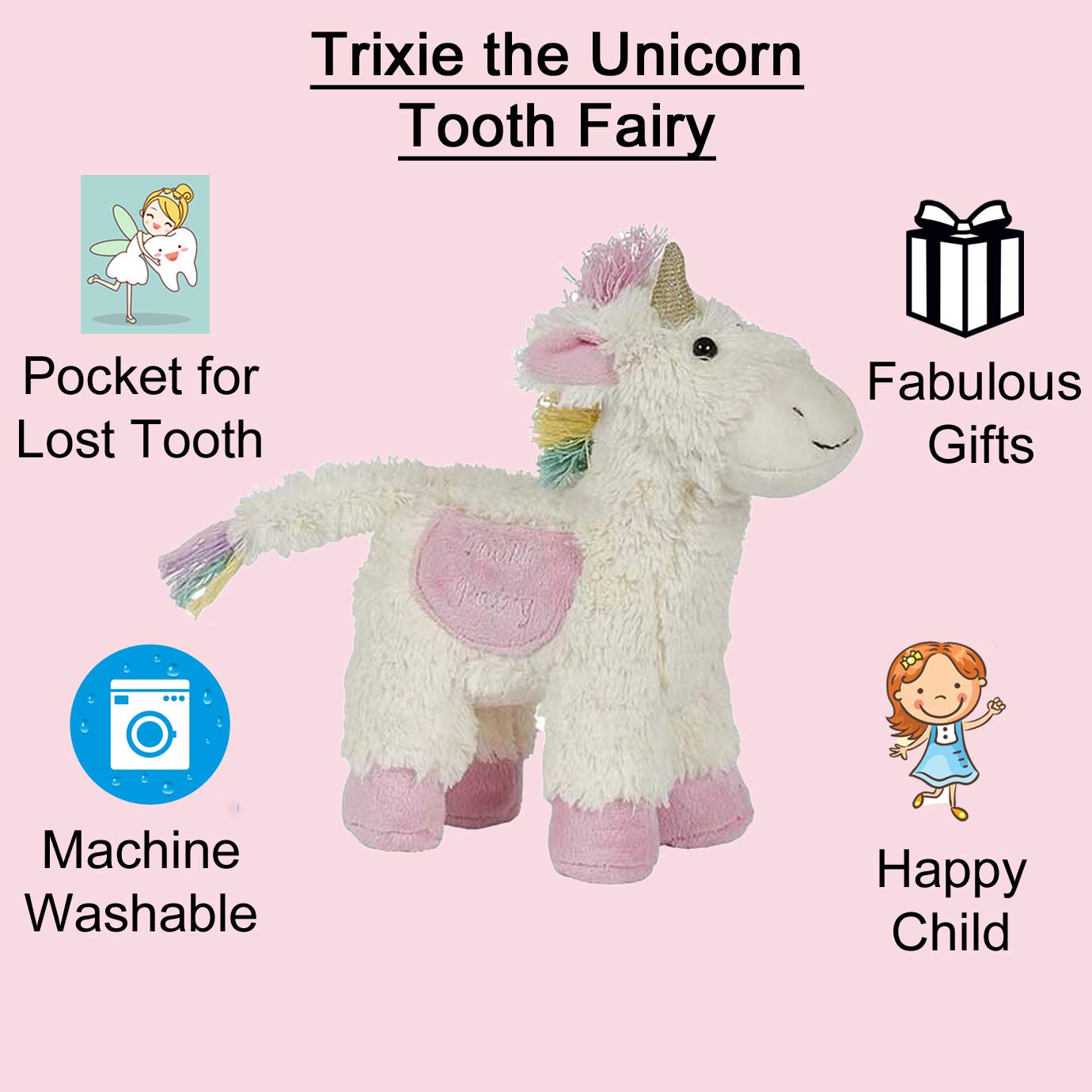 Maison Chic Tooth Fairy Trixie The Unicorn Plush With Lost Pocket