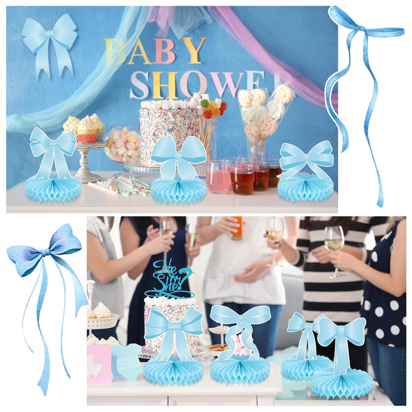 Containlol 9 Pcs Blue Bow Birthday Party Decorations Bow Honeycomb Centerpieces Graduation Party Table Decorations Coquette Pape