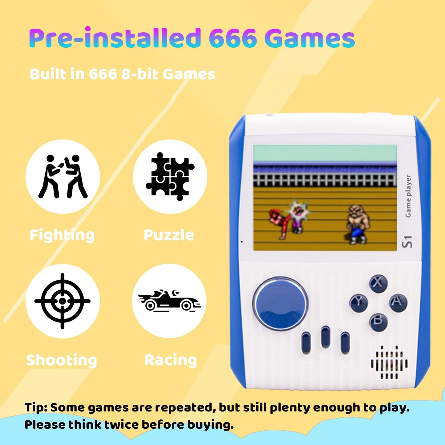 Besosay Kid Mini Handheld Retro Games Console Built in 666 Classic Games  Portable Handheld Video Games Console  3 Inch Screen  1020mAh Battery  Christmas Birthday Present Game Player for Boy Girl