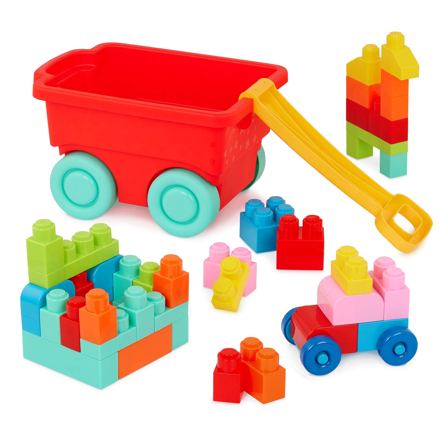 Battat  Building Blocks  47Pc Brick Set  Colorful & Chunky Bricks  Unique Wheel Bricks  12 Months +  Locbloc Red Builders