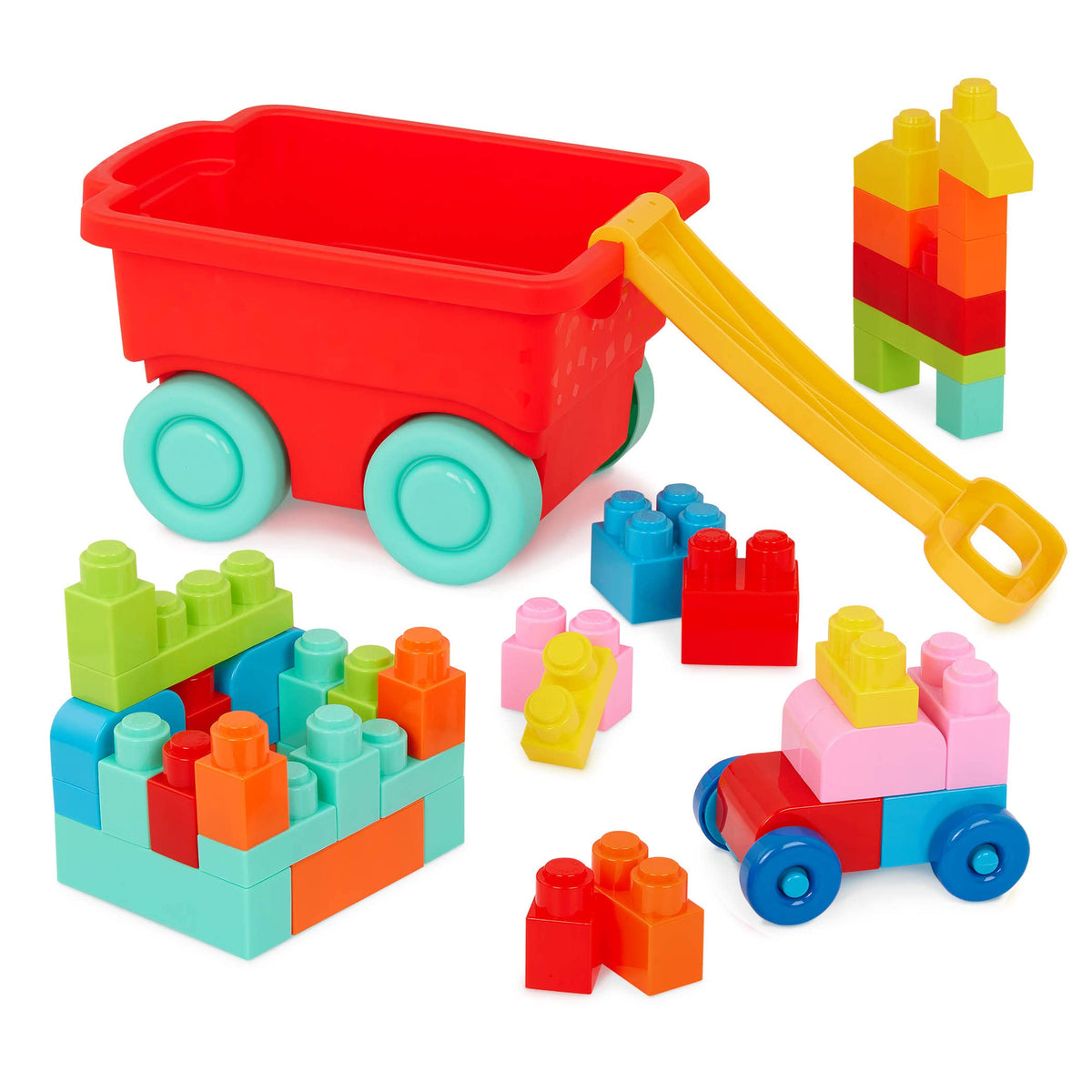 Battat  Building Blocks  47Pc Brick Set  Colorful & Chunky Bricks  Unique Wheel Bricks  12 Months +  Locbloc Red Builders