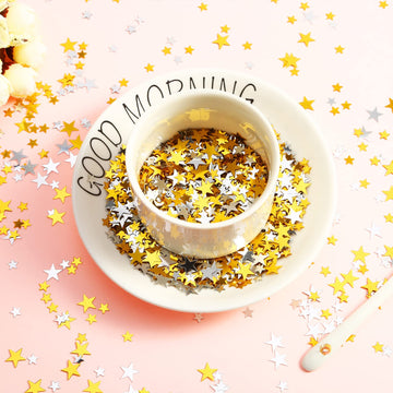 HESTYA 60g Star Confetti Glitter Star Table Confetti Metallic Foil Stars for Party Wedding Festival Decorations(Gold Silver 60g,
