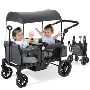 ELEMARA Stroller Wagon, 2 Seat Stroller for 2 Kids, Premium All Terrain Stroller for Kids w/Removable Canopy, Adjustable Push/Pu
