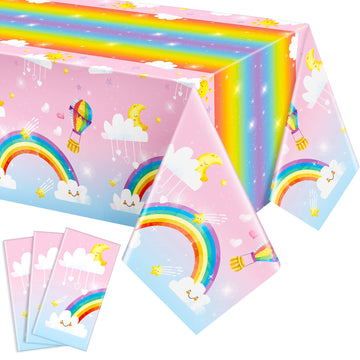 Tudomro Rainbow Tablecloth Plastic Pastel Table Cover Rectangle Disposable Colorful Clouds Birthday Party Decorations for Baby S