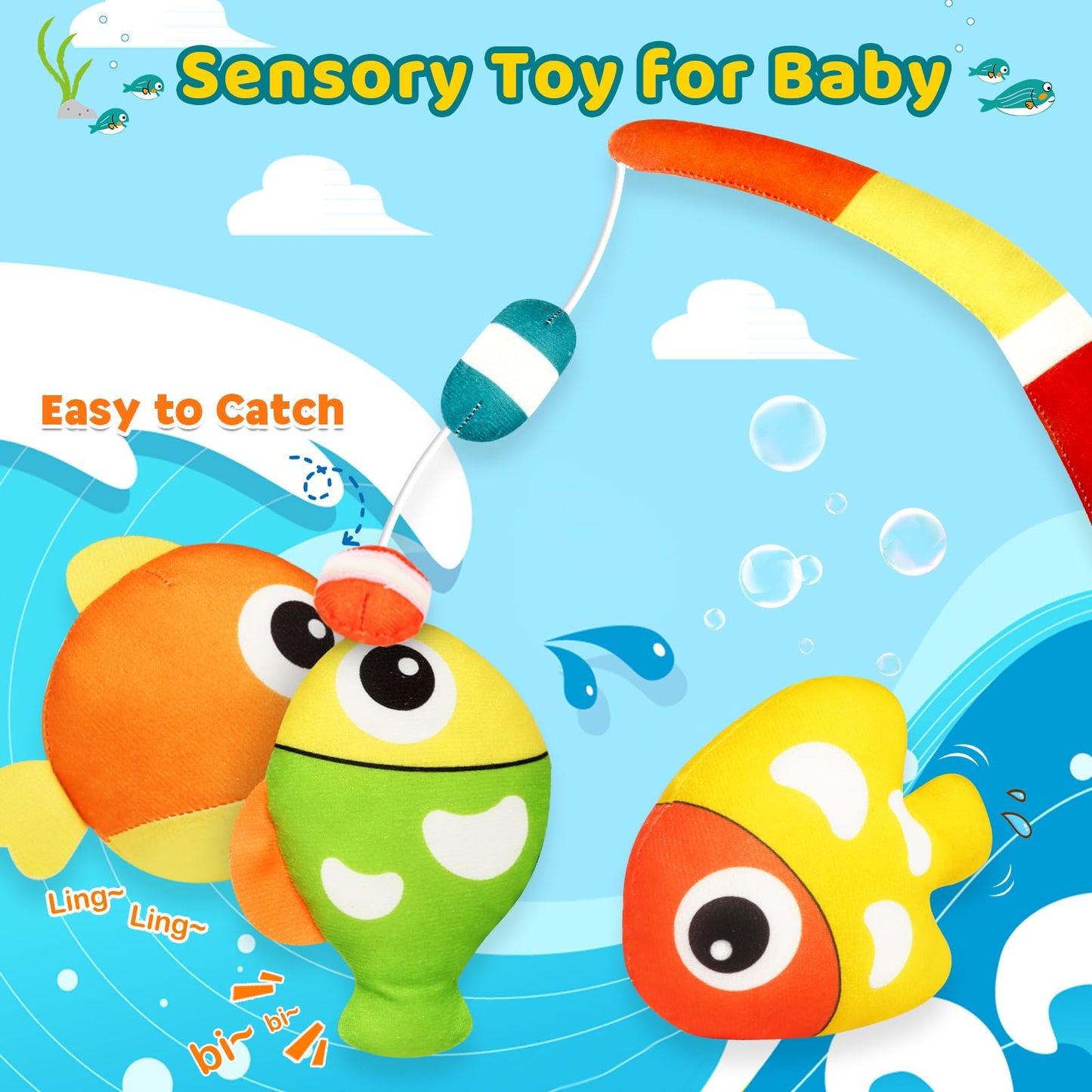 KMUYSL Baby Toys Tackle Box Plush Set - 4 Pcs Colorful Sensory Toys for Infants 0-6 Months with Squeaker Crinkle
