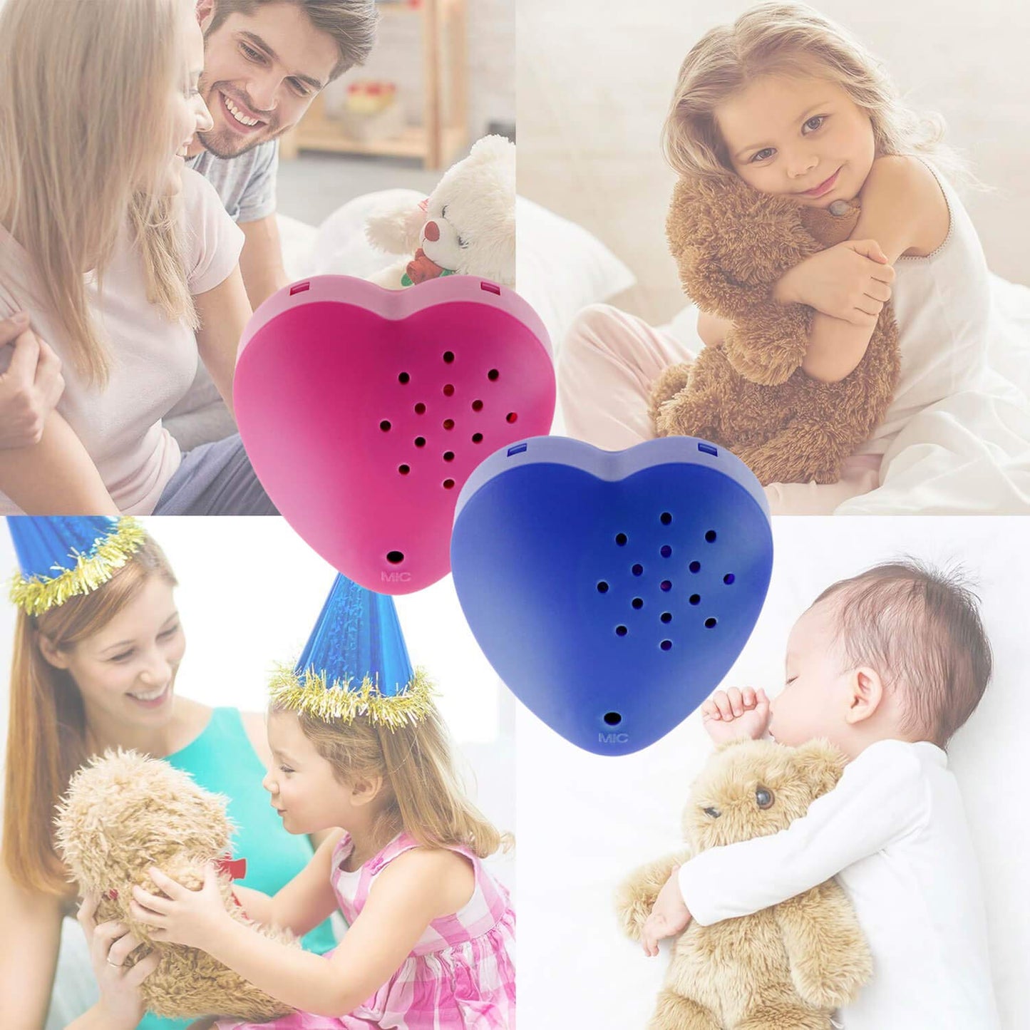 Inventiv 2 Pack Voice Sound Recorder Module for Plush Toys - Custom Messages - Pink/Blue