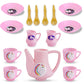 VGRASSP Plastic Tea Party Pretend Play Kitchen Coffee Set 15 Pc  Toy Pot, Cups, Saucers, Kettle, Milk Pots & Spoons Fun Learnin
