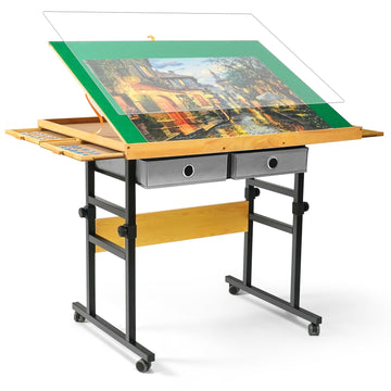 All4Jig 1500 Pieces Jigsaw Puzzle Table With Legs, 35.4'X26.4' Adjustable Puzzle Board For Adults, 3-Tilting Angles, Multi-Functional With 4+2 Drawers & Protective Cover