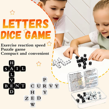24 Pcs Dice Set, The Crossword Solitaire Game, 6 Sided Dice Crossword Creative Game, Two-Player Parent-Child Interactive Family