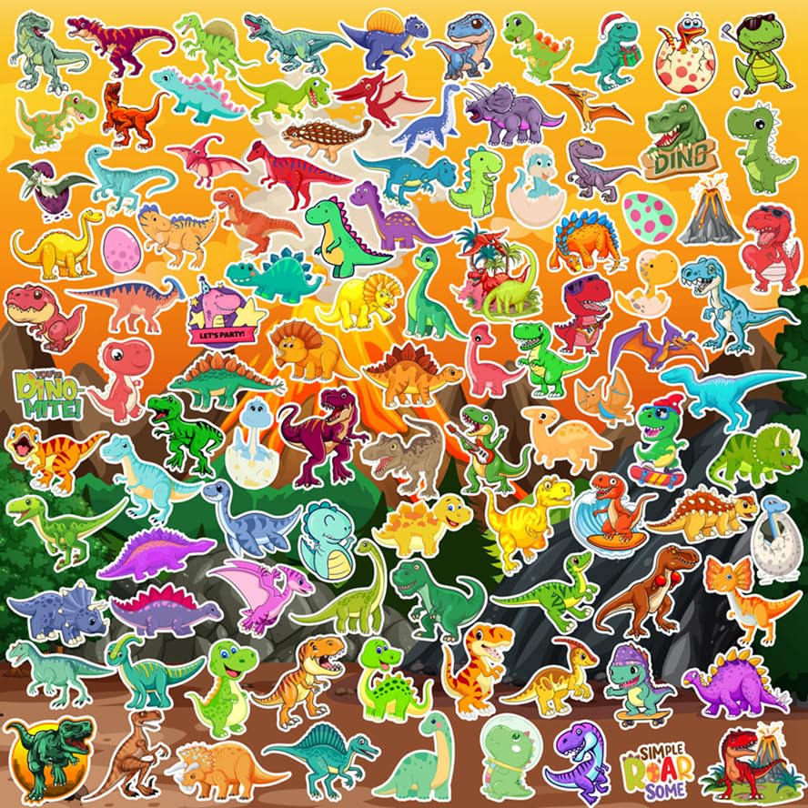 Karslora 105Pcs Dinosaur Stickers, Cute Dino Stickers For Kids, Dinosaur Stickers For Water Bottles,Teacher Reward Stickers, Din