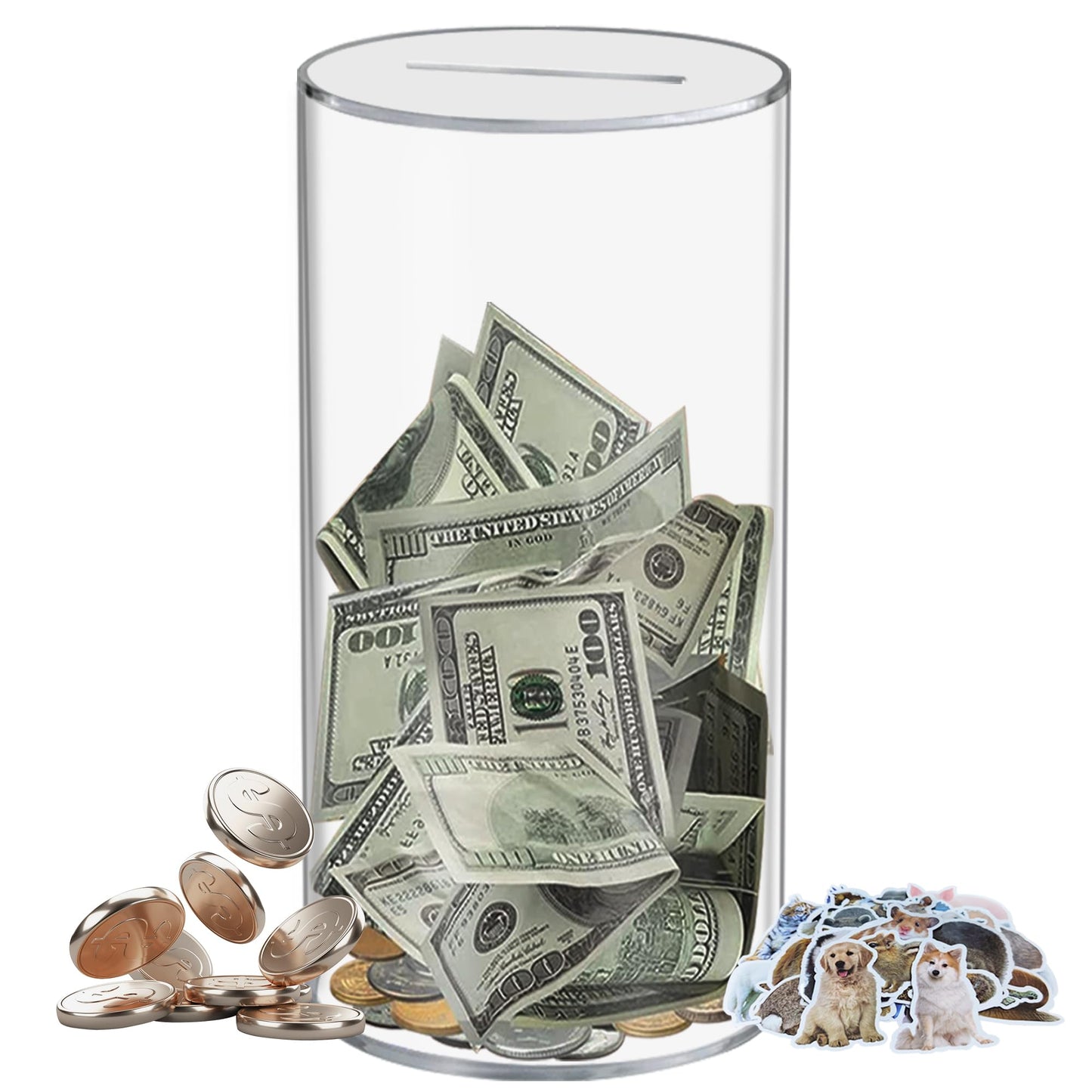 Totola Clear And Unopenable Piggy Bank, Transparent Money Box For Cash Savings, Must-Break-To-Open Acrylic Coin Bank Change Jar For Real Money, Birthday Gifts For Kids & Adults (Cylindricity, Large)