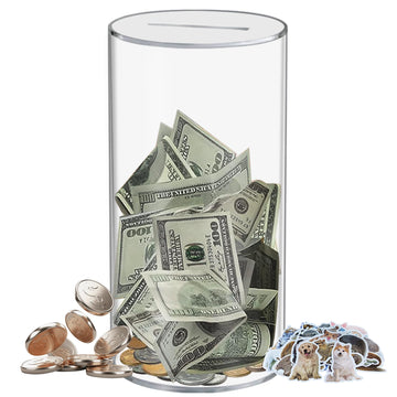 Totola Clear And Unopenable Piggy Bank, Transparent Money Box For Cash Savings, Must-Break-To-Open Acrylic Coin Bank Change Jar For Real Money, Birthday Gifts For Kids & Adults (Cylindricity, Large)