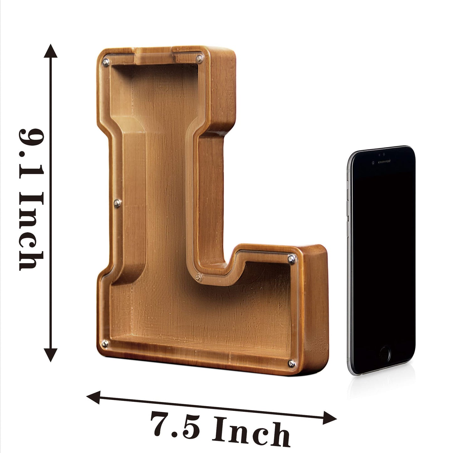 Aorcmitn Wooden Letter Coin Piggy Bank For Boys Girls Kids Toddler Adults Money Bank Best Gift For Friends(9.2Inch-L