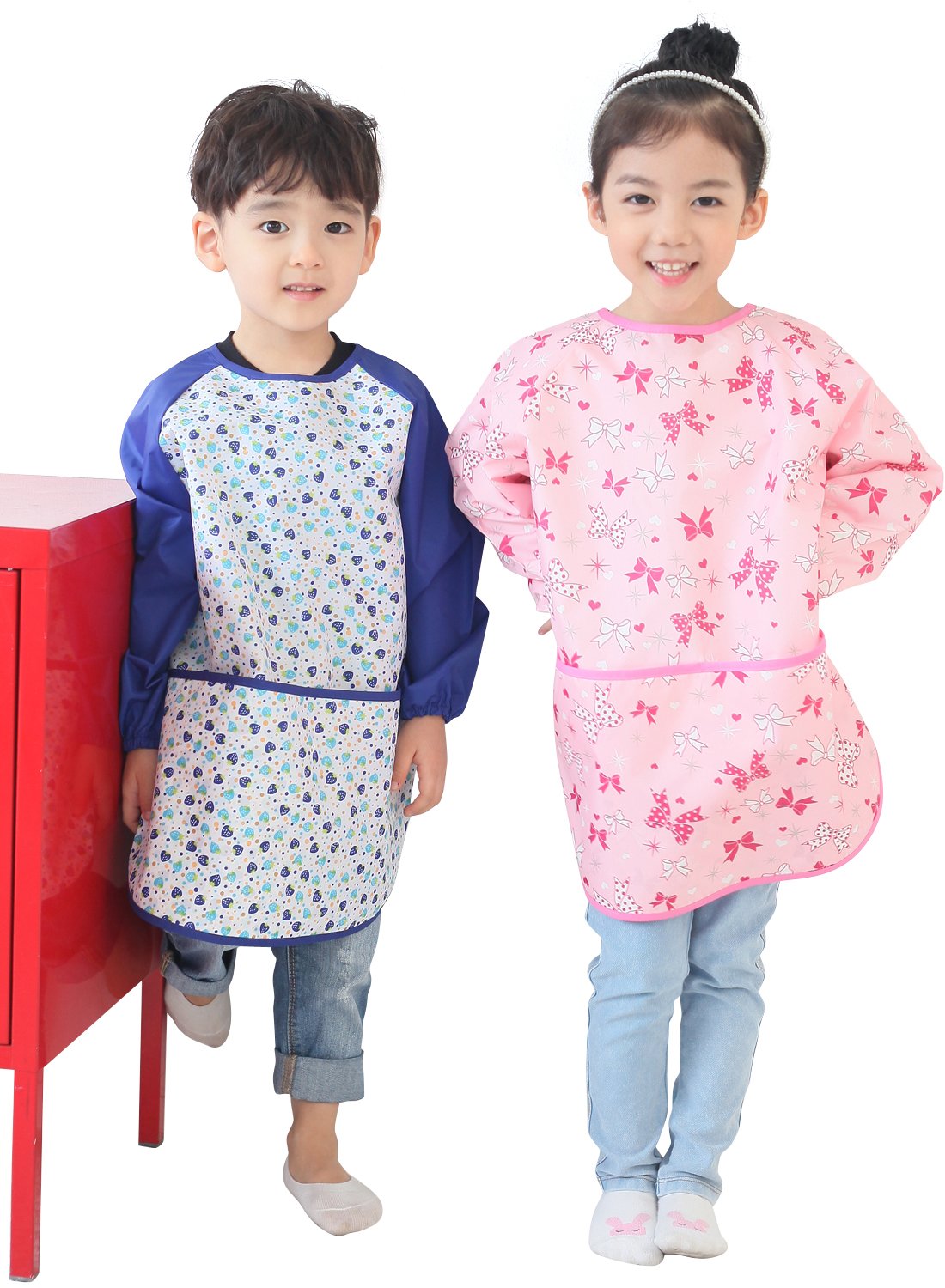 Plie Waterproof Kids Art Smocks 37 Colors (Age 1-10, S-XXL size), Blue Strawberry (25-XXL)