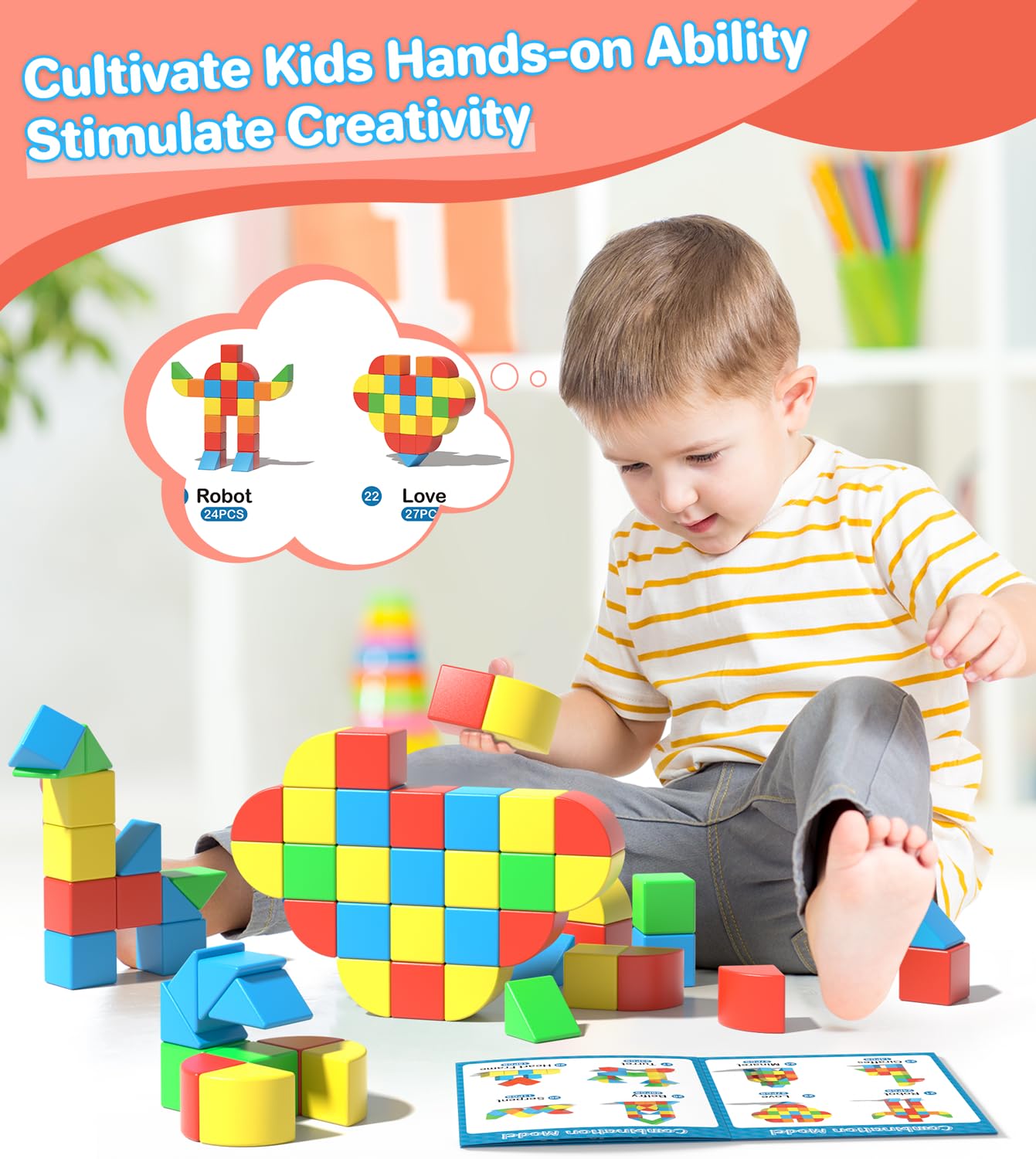 Asago Magnetic Blocks For Toddlers, Kids Building Toys, Creative Stacking Colorful Sensory Block With Magnet, Educational Constr