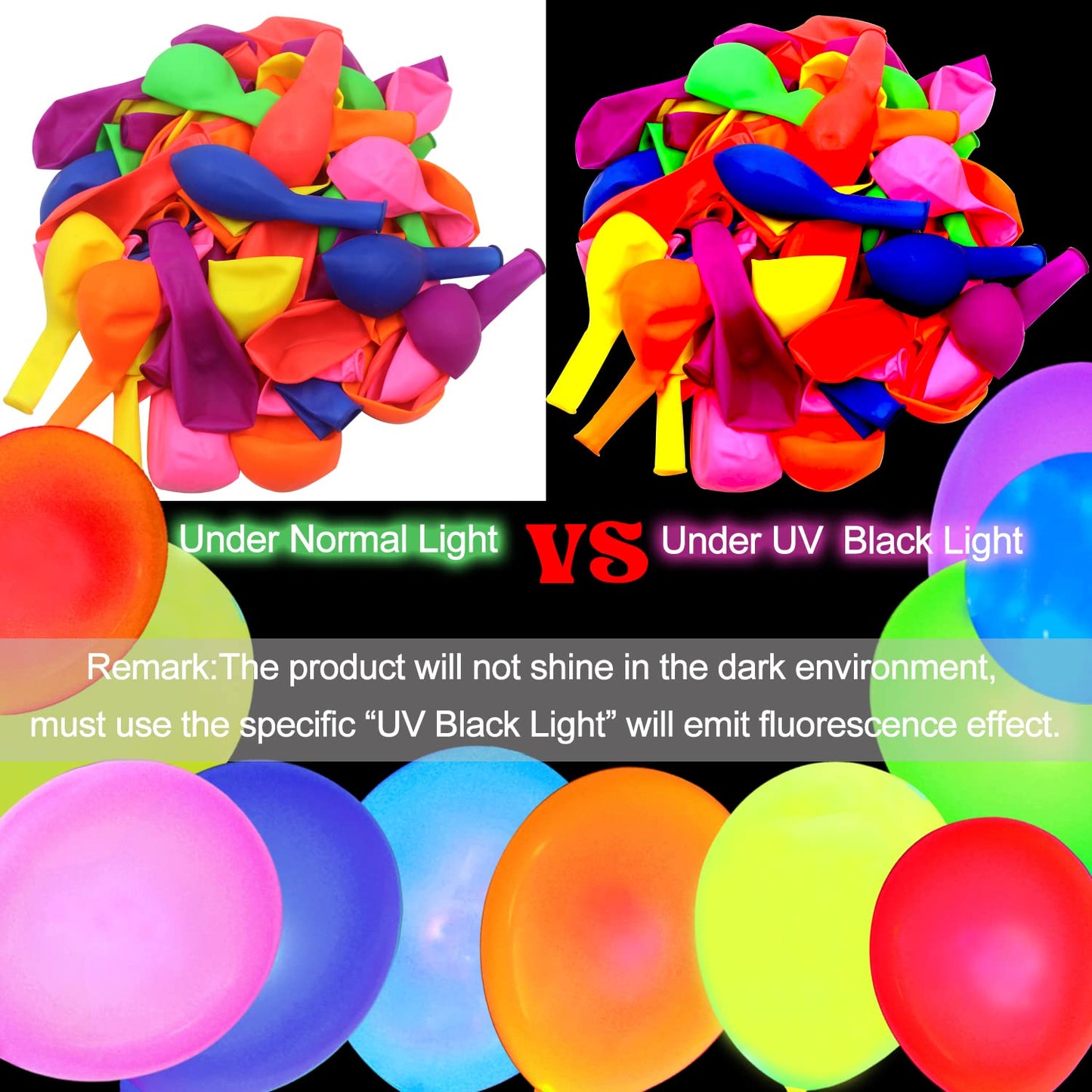 310 Pack Uv Neon Colored Balloons Glow In The Dark Balloons Neon Party Decorations Glow Party Supplies Glow Balloons Black Light