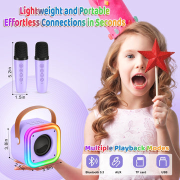 Mini Karaoke Machine For Kids, Girl Toys Gifts, Kids Karaoke Wireless Microphone For 4,5,6,7,8,9,10,11,12 Years Old Boys And Girls Christmas Party Gifts Toys (Purple)