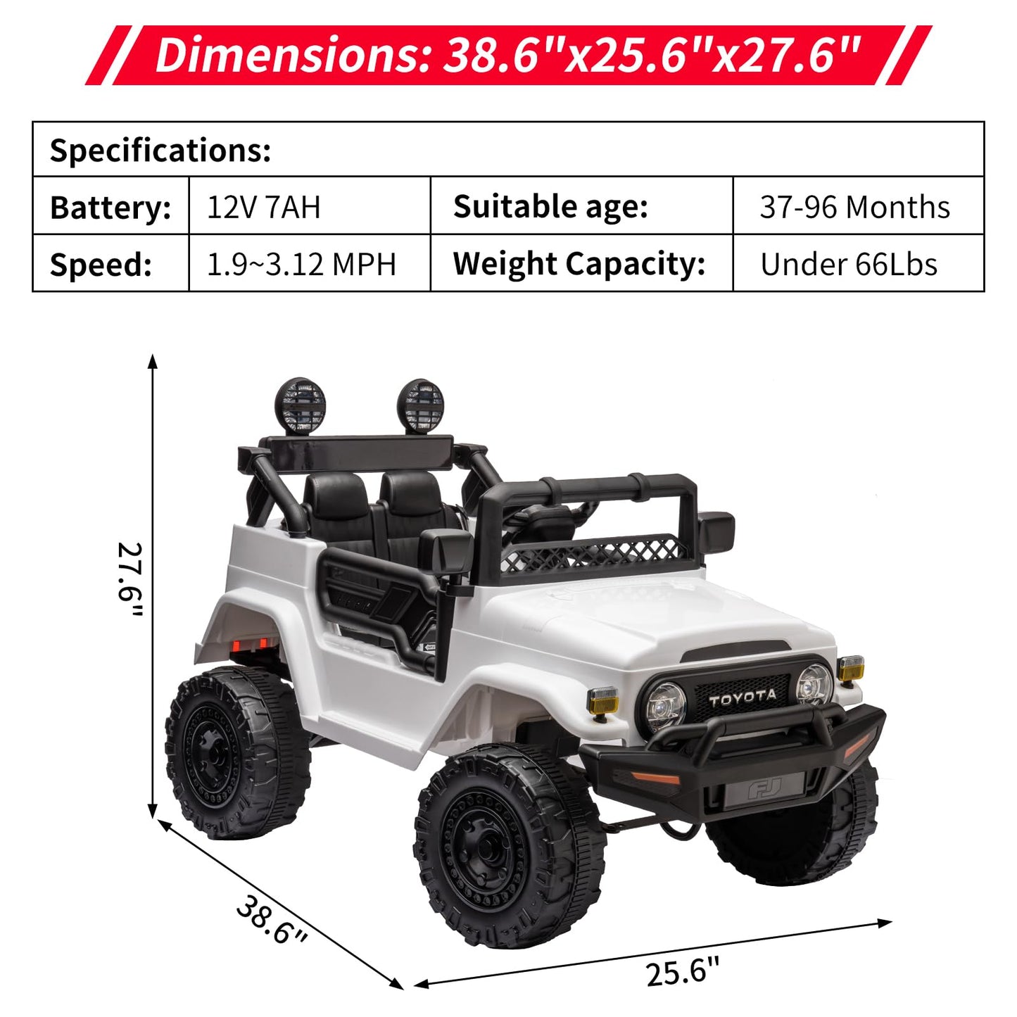 12V Ride On Car For Kids, Licensed Toyota Ride On Truck, Battery Powered Electric Kids Car With Remote Control, Music, Led Light