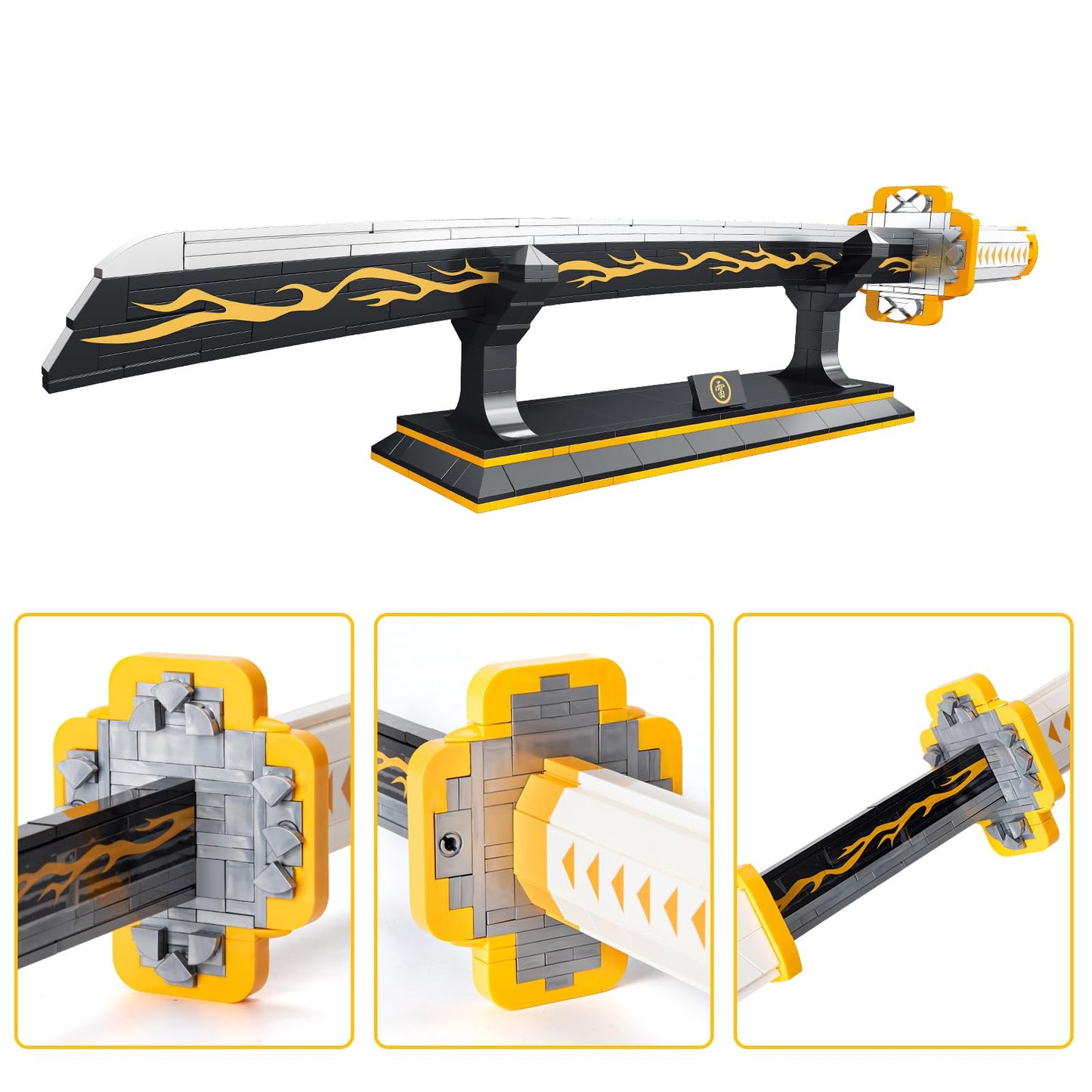 SATHIBI Zenitsu Anime decorative replica blades Building Set 38.8in Cosplay Anime Samurai decorative replica blade Building Block with Scabbard and Stand Model Kits Toy Creative Gifts for mature-themeds and Kids Ages 8+ (956 PCS)